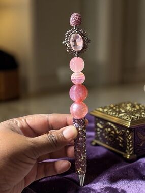 Custom Design Pink Beaded Decorative Rhinestone Pen